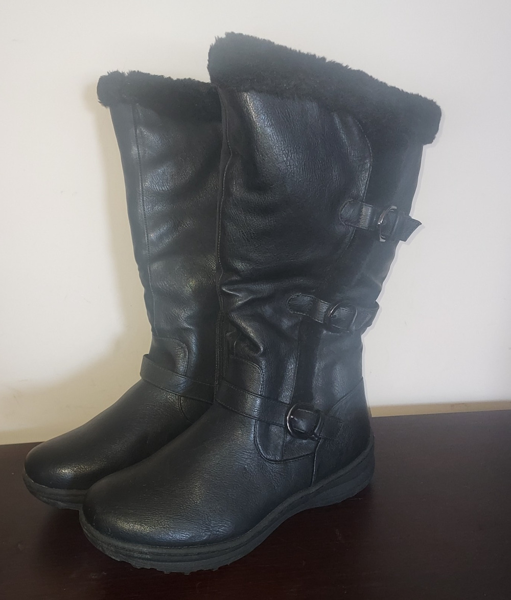 Dream Pairs Snow Boots Women's 8 Wide Calf Knee High Zipper Faux Fur Lined Black